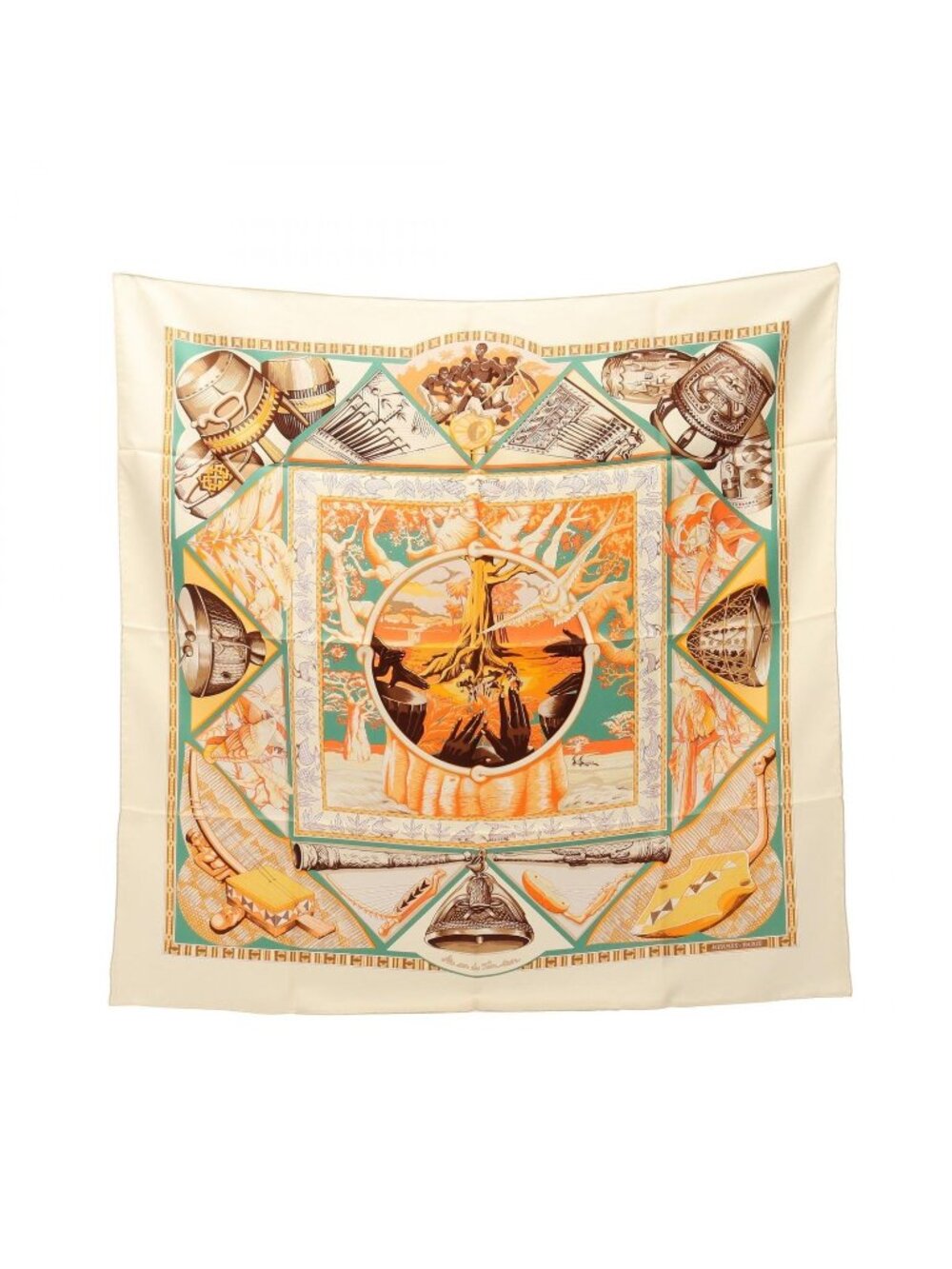 Hermes Scarf Carre 90 Au Son du Tan Silk - Picture 1 of 10
